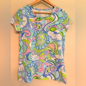 Lilly Pulitzer Women’s Karrie Top Conch Republic Starfish Paisley Short Sleeve L